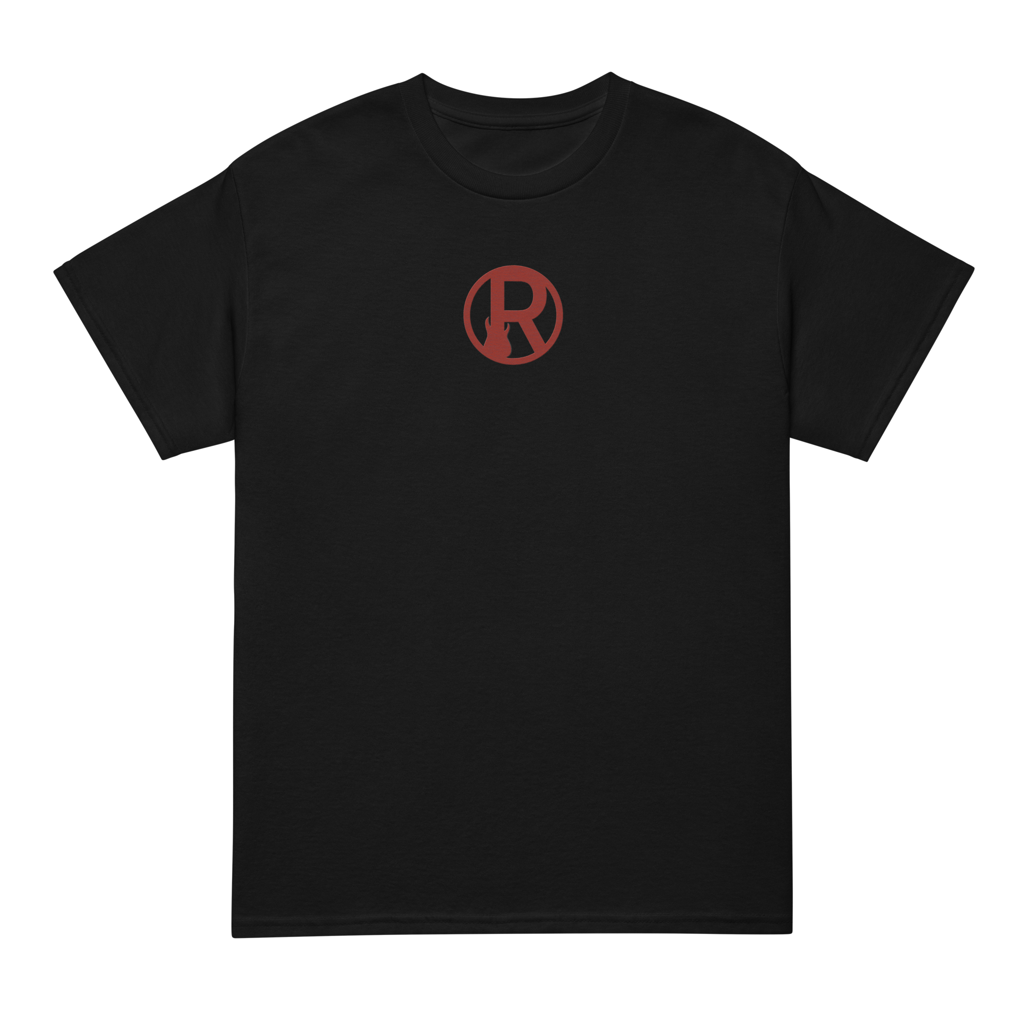 mixo radioshack tee — black shirt with red R logo